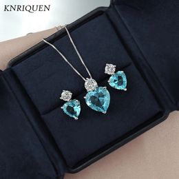 Wedding Jewellery Sets Charms Set for Women Paraiba Tourmaline Crystal Stone Necklace Earrings Romantic Gifts Wholesale Gemstone Fine Statement 231123