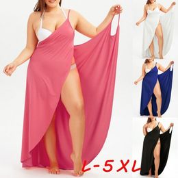 Casual Dresses Summer Backless Sling Dress Female Solid Colour Sexy long Suspender Cross Beachwear Women Beach Cover Up S5XL 230424