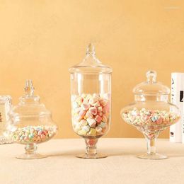 Storage Bottles Transparent Crystal Glass Jar With Tall Feet European Modern Restaurant Candy Jars Lid Wedding Decoration