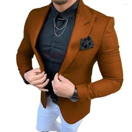 Men's Suits 2Pieces Brown Blazer White Trousers Tailored Slim Fit Evening Party Clothing Male Wedding Groom Tuxedos Jacket Pants