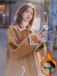Women's Wool Blends Korean Winter Long Wool Blend Coats Women Thicken Casual Loose Woolen Jackets Warm Cotton Padded Lined Parkas Chaqueta For 80kg 231123