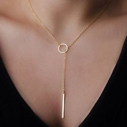 Strands Strings Minimalist Round Stick Pendant Necklace for Women Pearl Clavicle Leaves Long Chain Fashion Jewellery Statement Girl Gift 230424