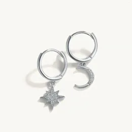 Dangle Earrings Aide 925 Sterling Silver Chic White Zircons Moon Star Charm For Women Small Circle Mismatched Jewelry