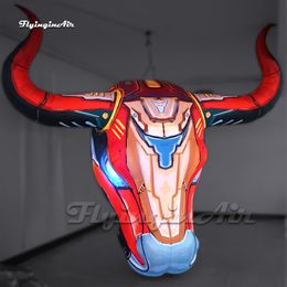 Amazing Hanging Large Inflatable Mechanical Bull Head Concert Stage Decorations 3.5m Air Blow Up Iron Ox For Event