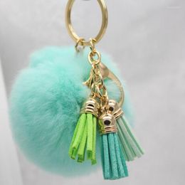 Keychains Fluffy Pompom Faux Fur Ball Suede Leather Tassel Key Rings Car Bag Holder Trendy Jewellery Accessories