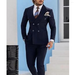 Men's Suits Navy Blue For Men Fashion Business Casual Formal Wedding Groom Tuxedo 2 Piece Set Chic Male Suit Slim Blazer Pants 2023