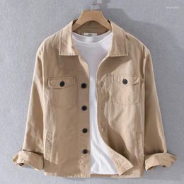 Men's Casual Shirts Spring Autumn Safari Style Cotton Solid Color For Men Long Sleeve Lapel Slim Fit Pockets Clothes