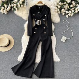 Women's Two Piece Pants Spring And Autumn Temperament Long Sleeve Chiffon Straight Tube Wide Leg Luxury Designer Jumpsuit Fashion