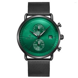 Wristwatches Sports Chronograph Watches Men Black Stainless Steel Quartz Wristwatch Waterproof Mens Business Clock Relogio Green Masculino