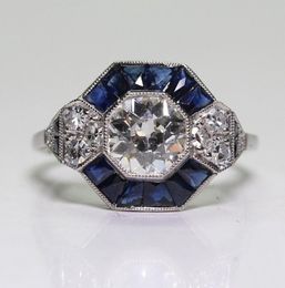 Antique Jewellery 925 Sterling Silver Diamond Sapphire Bride Wedding Engagement Art Deco Ring Size 5123325683