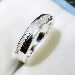 Wedding Rings DRlove Couple For Men/Women Silver Colour One Line Paved CZ Simple Temperament Bride Bridegroom Engagement Jewellery