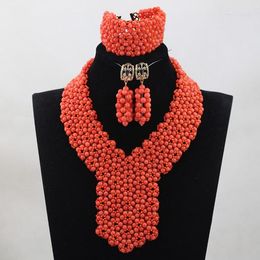 Necklace Earrings Set 2023 Est Design Coral Beads Nigerian African Wedding Bridal/Women CJ837