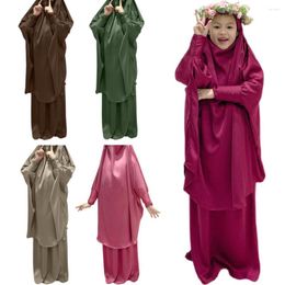 Ethnic Clothing Eid Hooded Muslim Girls Hijab Dress Prayer Garment Jilbab Abaya Kids Long Khimar Ramadan Gown Abayas Skirt Sets Islamic