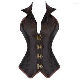 Bustiers & Corsets Vintage Steampunk Gothic Overbust Corset Women Sexy Jacquard Halter Brown Black Top Body Shaping And Slimming Clothing