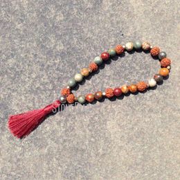 Strand WMB20901 Rudraksha Pyrite Clear Crystal Rose Quartz Aventurine Lapis Lazuli Picture Jasper Healing Stone Wrist Mala Bracelet