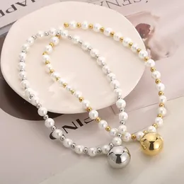 Pendant Necklaces Shell Imitation Pearl Heart Ball Necklace For Women Gold Silver Colour Stainless Steel Bead Clavicle Chain French Jewellery