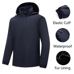 Men's Jackets Men 2023 Spring Casual Waterproof Hood Jacket Coat Pullover Men's Autumn Outdoor Thick Windproof Warm Fur Lining 6XL