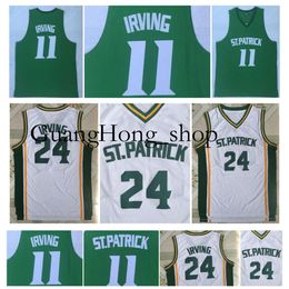 24 High School St. Patrick 11 Kyrie Irving College Basketball Jersey Ed White Green S-2XL Rare