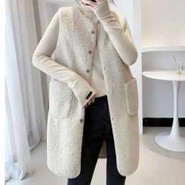 Women's Vests Korean Women Vest Sleeveless Coat V-Neck Button Closure Lady Jacket With Pocket Warm Outerwear Casual Winter Jackets