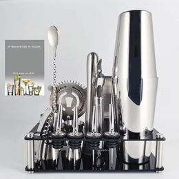 Bar Tools 1-14 Pcs 600ml 750ml Stainless Steel Boston Cocktail Shaker Mixer Drink Bartender Kit Bar Sets Tools Shakers Barware With Stand 231124