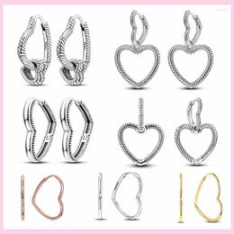 Hoop Earrings 925 Silver Heart To Zircon Double Charms Dangle For Women Wedding Engagement Jewellery Gift