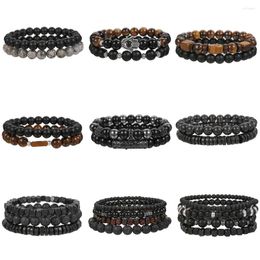 Charm Bracelets Vintage Multilayer Men Bracelet Natural Stone Lava Beads Fashion Black Arrow Bangles Jewelry Male Women