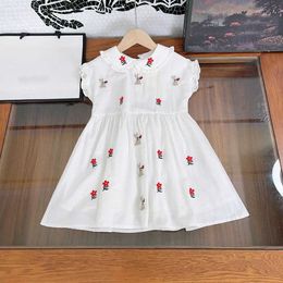 23ss girls Dress Short-sleeved dress Princess dresses kids designer clothes Doll collar lapel rabbit flower embroidery skirt big Girls shirt skirts kids clothes