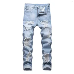Men's Pants Mens Fashion Casual Long Straight Hole Buckle Zipper Male Trousers Button Ripped Pockets Ropa Hombre 2023