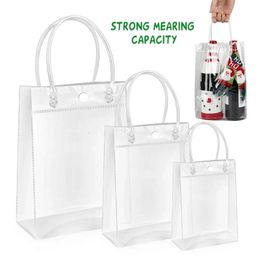 Gift Wrap Transparent Gift Bags with Handle Waterproof Wedding Candy Gift Bag Tote Bags with Button Boxes for Sweets Packaging Bags 231124