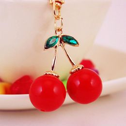 Keychains Crystal Cute Red Cherry Key Chain Car Ring Ladies Bag Accessories Fruit Metal Pendant Craft Gift Handbag