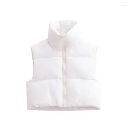 Women's Vests Stand Collar Women Coat Female Quilted Warm Solid Front Zipper Sleeveless Vest Outerwear Ladies Waistcoat Top