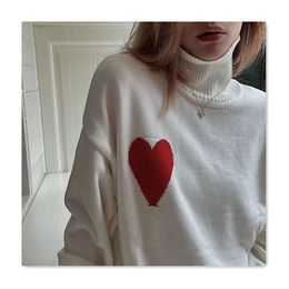 Autumn women designer sweater women sweater fashion high neck red love letter embroidery womens knitwear grey sweater womens casual versatile men sweater