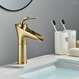 Bathroom Sink Faucets Vidric Luxury Basin Faucet Gold Waterfall Single Handle Cold Water Tap Black Mixer Taps