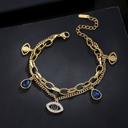 Luxury Evil Eye Charm Bracelet Double Layered Female Friendship Stainless Steel Jewellery for Women