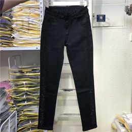 Women's Jeans designer Designer Black Diamond For Women 2023 Autumn New Large High Waist Elastic Slim Fit Small Foot Pencil Pants HYIS CM78