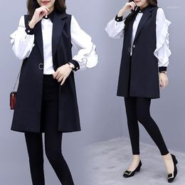 Women's Vests Female Spring Fashion Long Outerwear Womens Cardigan Plus Size Sleeveless Jacket Elegant Slim Black Woman Vest Coat Veste