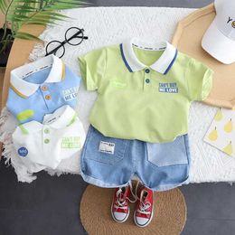 Clothing Sets Boys' Summer Suit 2023 New Handsome English Polo Short Sleeve Fashionable Baby Clothes Trend