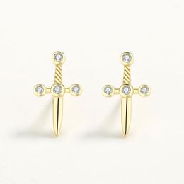 Stud Earrings S925 Sterling Silver Dagger Studded With Diamond Piercing Cartilage Earring Men's And Women's Personality Plated 14K