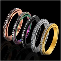 Stainless Steel Spinner black diamond eternity ring for Women - 18K Gold Single Row Rhinestone Ring, Fashionable Jewelry for Birthdays - Fast Drop Delivery