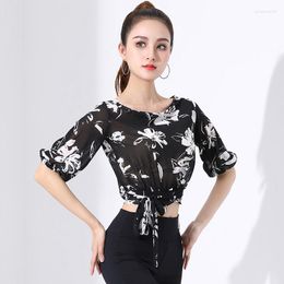 Stage Wear Floral Latin Tops Women Backless Ballroom Practise Costume Tap Dance Salsa Clothing Tango Dancer Outift DL9440