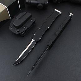 High Quality High End New AUTO Tactical Knife D2 Two-tone Black Blade CNC 6061-T6 Handle Outdoor Survival Knives with Kydex