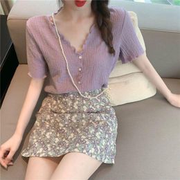 Work Dresses Summer Korean Fashion 2 Two Piece Skirts Sets Women Outfits Short Sleeve Crop Top And High Waist Floral Mini Skirt Suit Q267