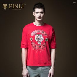 Men's T Shirts Pinli 2023 Summer Discount Clearance Slim Cotton Shirt Printed High Quality Casual Men Short Sleeve T-shirt Solid Color Coat