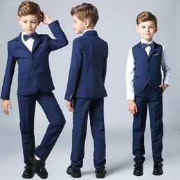 Suits Boys Formal Black Navy Suit Set Children Wedding Party Piano Performance Host Graduation Chorus Costume Kids Blazer Vest Pants 230424