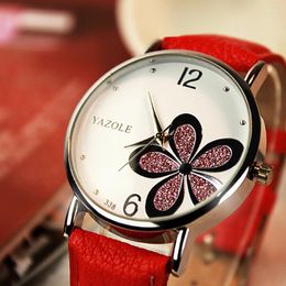 Wristwatches Simple Design Watch Women Leather Metal Flower Fashion Casual Women's Quartz Watches 2023 Relogio Feminino