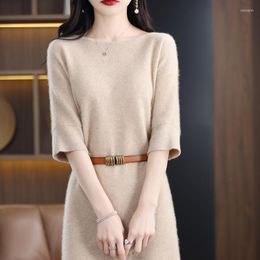 Casual Dresses BELIARST Cashmere Long Sweater Women's Round Neck Knitted Dress Fashion Korean Loose Merino Wool Pullover Top