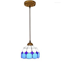 Pendant Lamps Art Retro Stained Glass Mediterranean Chandelier Dining Room Bedroom Aisle Entrance E27 Led Single Head Simple Hanging Lamp