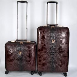 Suitcases Real Leather Crocodile Pattern Trolley Suitcase Universal Wheel 16 20 Inch Boarding Travel Luggage Full SuitcaseSuitcase2467