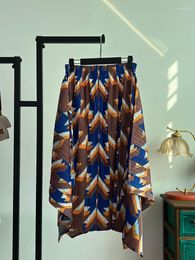Skirts Miyake Highly Elastic Print Clash Fashion Design Irregular Type Pleated Women Style Loose Summer Literary Vintage Half Skirt