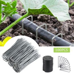 Other Garden Tools 100 pcs Stakes Galvanized Landscape Heavy Duty U Shaped Turf Fence Securing Pegs for Weed Barrier Fabric Ground 230422